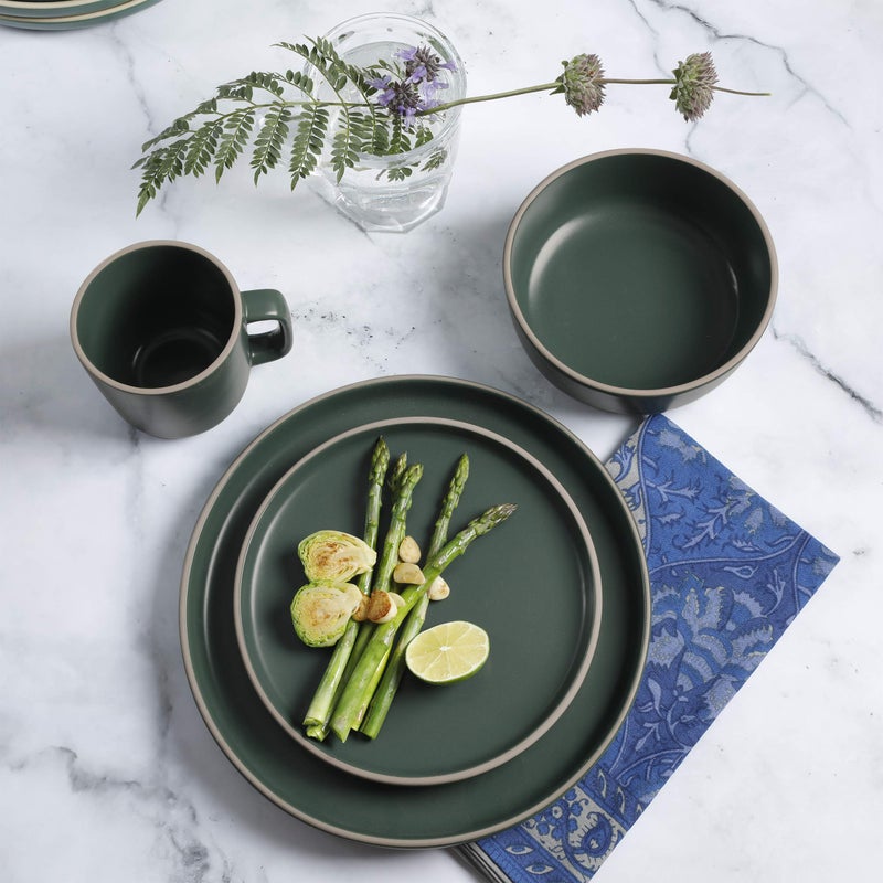 Gibson Home Zuma 16 Piece Round Kitchen Dinnerware Set, Dishes, Plates, Bowls, Mugs, Service for 4, Matte Stoneware, Green - Image 4